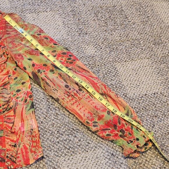 NWT Walter Baker Sheer Ruffle Abstract Red green Boho Blouse Top Medium - Picture 7 of 8